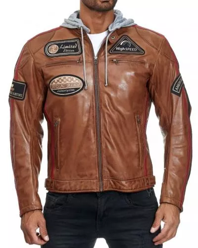 Vintage Leder Motorradjacke Retro Bikerjacke - Franco - braun